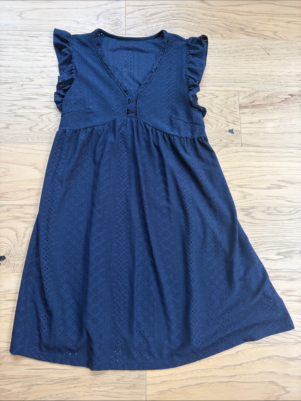 Women’s Navy Eyelet Flutter Sleeve Dress
